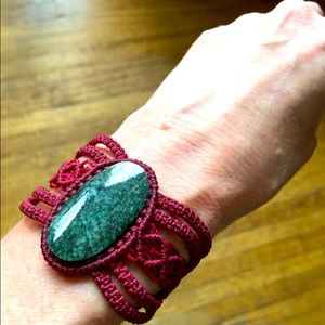 Gorgeous Macramé and Green Malachite Cuff Bracelet